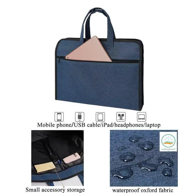 Alt view image 4 of 6 - Document Bag with Handle Document Carrier Document Zippered Briefcase Document Pouch Brief Case for Women Men (Blue)