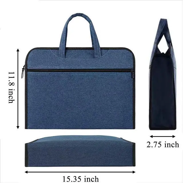 Alt view image 5 of 6 - Document Bag with Handle Document Carrier Document Zippered Briefcase Document Pouch Brief Case for Women Men (Blue)