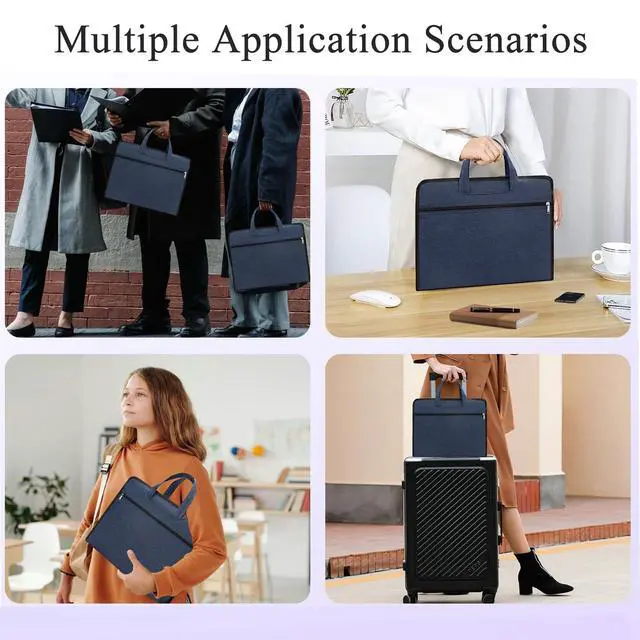 Alt view image 6 of 6 - Document Bag with Handle Document Carrier Document Zippered Briefcase Document Pouch Brief Case for Women Men (Blue)