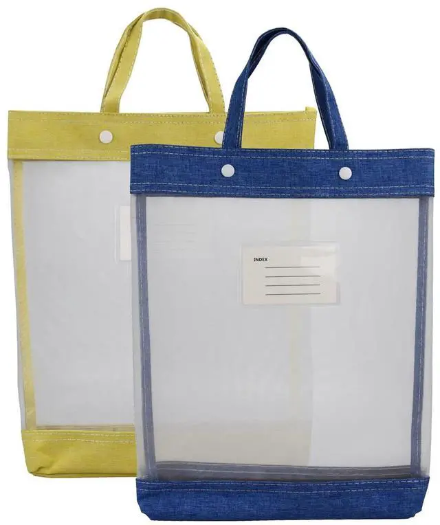 Main image of Nylon Document Bag with Handle Light Transparent Mesh File Tote Bag Pouch for Carrying Books Papers (2, BU&YL)