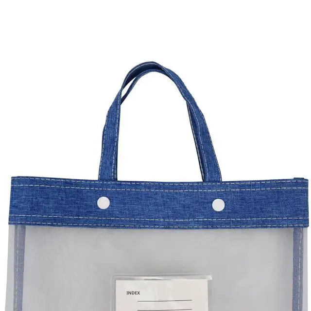 Alt view image 3 of 7 - Nylon Document Bag with Handle Light Transparent Mesh File Tote Bag Pouch for Carrying Books Papers (2, BU&YL)