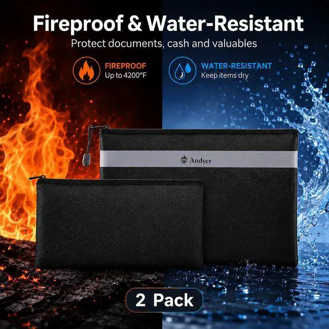 Alt view image 2 of 7 - Fireproof Money Bag for Cash, 2 Pack Fire Proof Bag for Documents