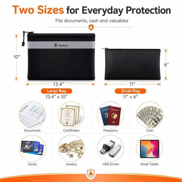 Alt view image 3 of 7 - Fireproof Money Bag for Cash, 2 Pack Fire Proof Bag for Documents