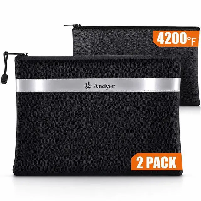 Main image of Fireproof Money Bag for Cash, 2 Pack Fire Proof Bag for Documents