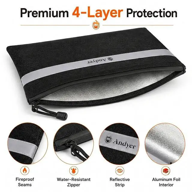 Alt view image 7 of 7 - Fireproof Money Bag for Cash, 2 Pack Fire Proof Bag for Documents