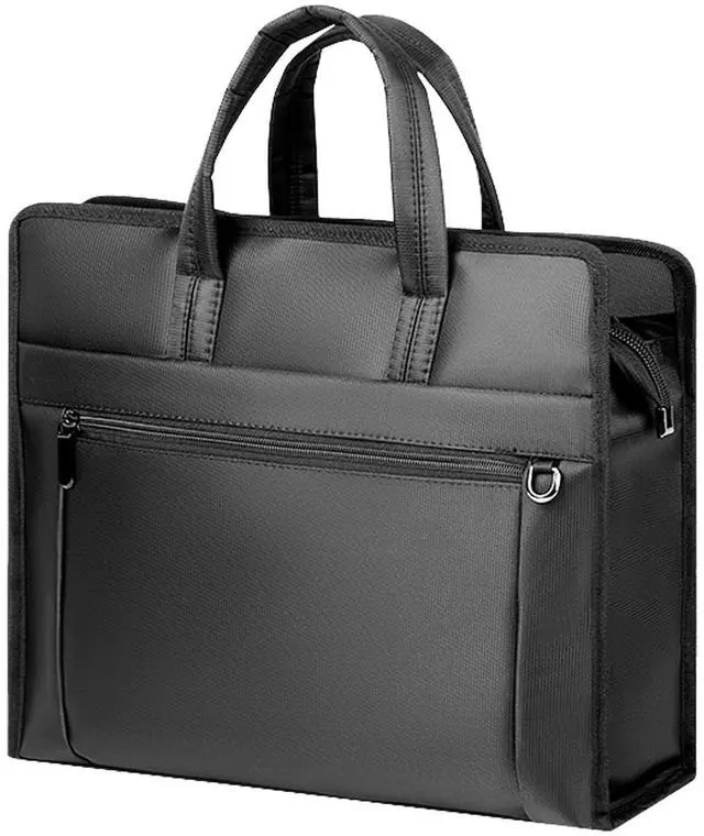 Main image of eyintlofc Black Oxford Handle Document Bag with Zipper Briefcase for Men File Tote Bag for Carrying Paper Files (Horizontal)