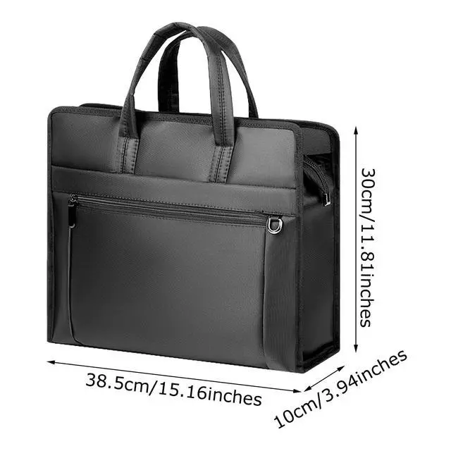 Alt view image 2 of 6 - eyintlofc Black Oxford Handle Document Bag with Zipper Briefcase for Men File Tote Bag for Carrying Paper Files (Horizontal)
