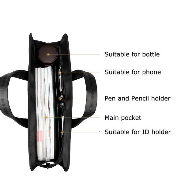 Alt view image 5 of 6 - eyintlofc Black Oxford Handle Document Bag with Zipper Briefcase for Men File Tote Bag for Carrying Paper Files (Horizontal)