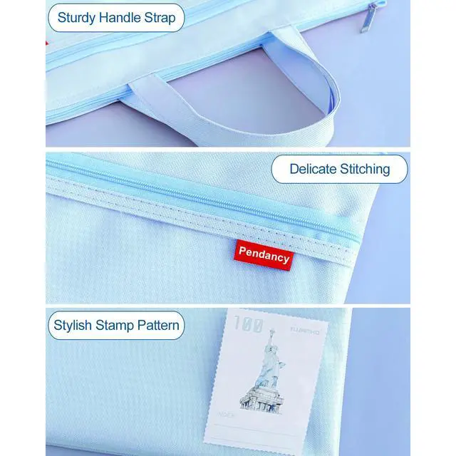 Alt view image 5 of 7 - Mesh Zipper Pouch 11x13.7 in, Large Double Pocket Waterproof File Bag with Handle, A4 Size Foldable Document Storage for Puzzle Project/Cross Stitch/Travel/OfficeBlue