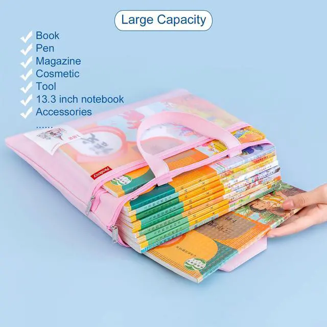 Alt view image 7 of 7 - Mesh Zipper Pouch 11x13.7 in, Large Double Pocket Waterproof File Bag with Handle, A4 Size Foldable Document Storage for Puzzle Project/Cross Stitch/Travel/OfficeBlue