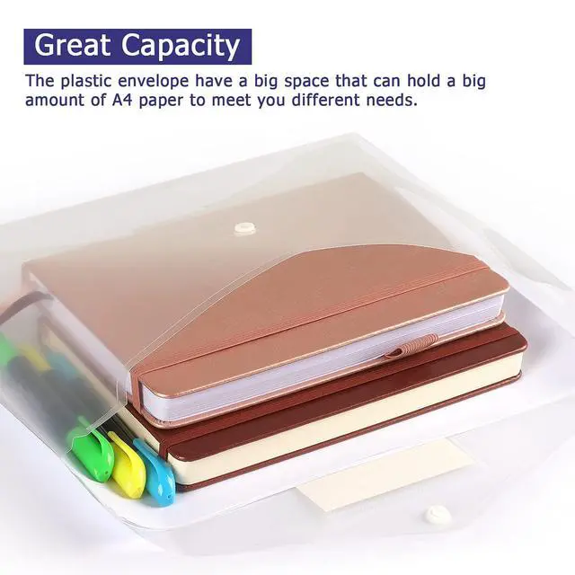Alt view image 5 of 7 - 6 Pack Clear Document Folders Plastic Envelopes, A4 Size, White