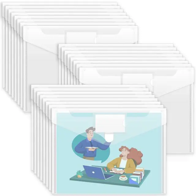 Main image of 24 Pack Plastic Envelopes Poly Envelopes, Clear Document File Folders US Letter A4 Size File Envelopes with Label Pocket for School Home Work Office Organization, Clear