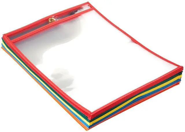 Main image of Heavy Duty Dry Erase Job Ticket Holders, Document Protectors with Clear Plastic Film and Multicolored Fabric Edge, 8.5" x 11", Pack of 25