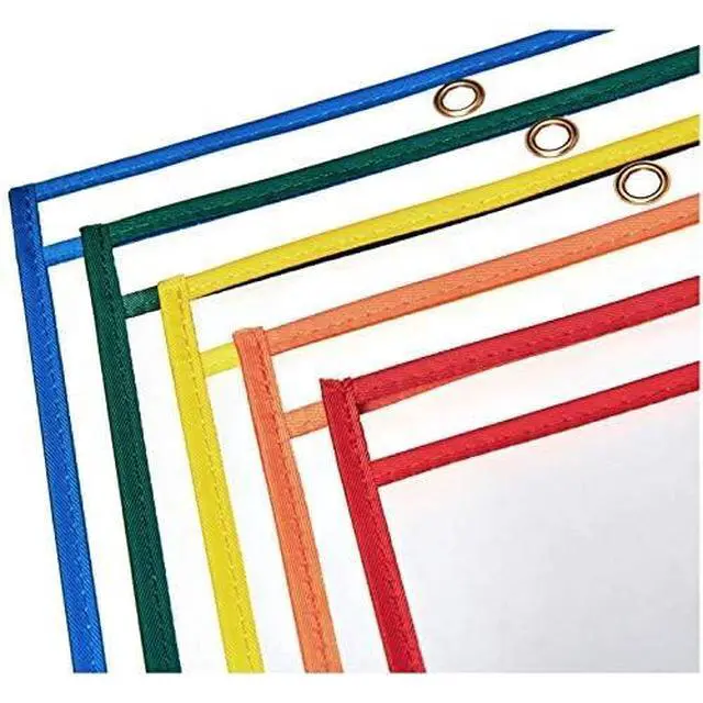 Alt view image 5 of 5 - Heavy Duty Dry Erase Job Ticket Holders, Document Protectors with Clear Plastic Film and Multicolored Fabric Edge, 8.5" x 11", Pack of 25