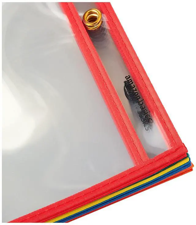 Alt view image 2 of 5 - Heavy Duty Dry Erase Job Ticket Holders, Document Protectors with Clear Plastic Film and Multicolored Fabric Edge, 8.5" x 11", Pack of 25