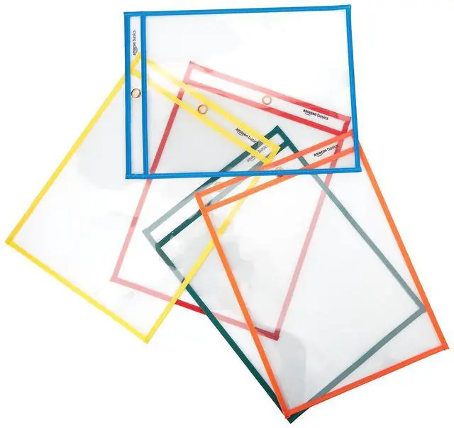 Alt view image 4 of 5 - Heavy Duty Dry Erase Job Ticket Holders, Document Protectors with Clear Plastic Film and Multicolored Fabric Edge, 8.5" x 11", Pack of 25