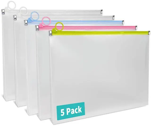 Main image of 5 Pack Clear Plastic Zip Envelopes, 9 x 12 Inch, Multicolor