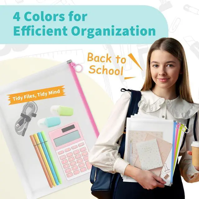 Alt view image 3 of 7 - 5 Pack Clear Plastic Zip Envelopes, 9 x 12 Inch, Multicolor