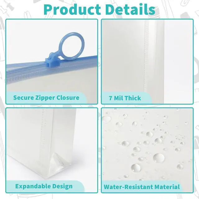 Alt view image 4 of 7 - 5 Pack Clear Plastic Zip Envelopes, 9 x 12 Inch, Multicolor