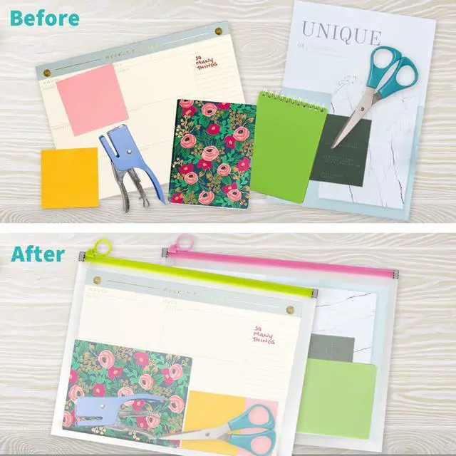 Alt view image 5 of 7 - 5 Pack Clear Plastic Zip Envelopes, 9 x 12 Inch, Multicolor