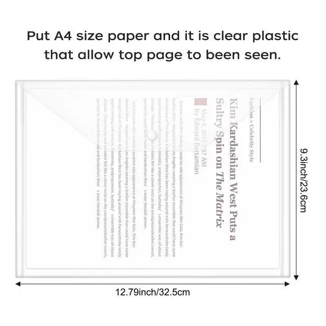 Alt view image 3 of 7 - 30 Pack Clear Document Folders Plastic Envelopes, US Letter/A4 Size