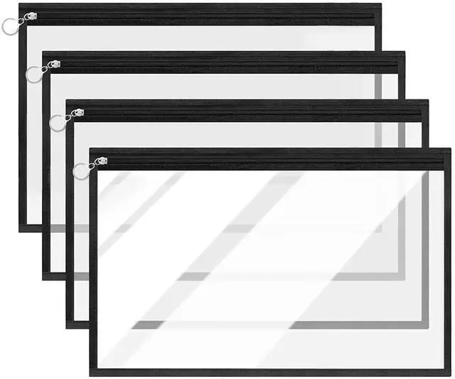 Main image of Clear Zipper Pouches, 4 PCS Plastic Organizer Bags PVC Waterproof Envelopes Clear Pouch Bags Zipper Bags Multi-Purpose Makeup Bag for Cosmetics Document FileTravel Office Home Organize 11.5" x 7"