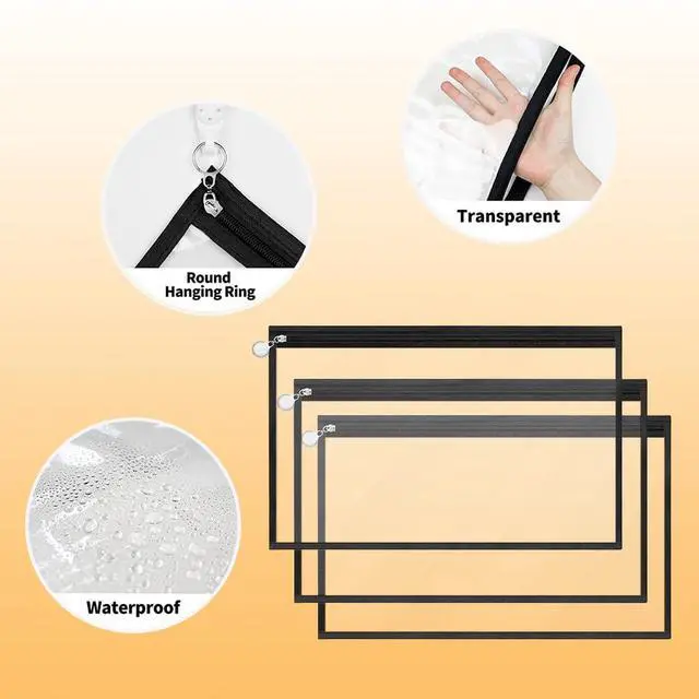 Alt view image 3 of 6 - Clear Zipper Pouches, 4 PCS Plastic Organizer Bags PVC Waterproof Envelopes Clear Pouch Bags Zipper Bags Multi-Purpose Makeup Bag for Cosmetics Document FileTravel Office Home Organize 11.5" x 7"