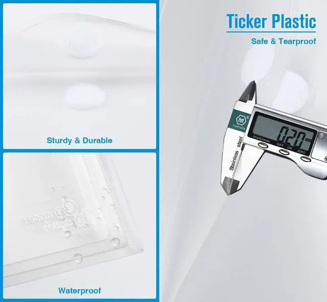 Alt view image 2 of 7 - 25 Pack Transparent Plastic Envelope Folders, A4 Letter Size, 100% Clear, Hook & Loop Closure, Label Pocket, Easy Storage