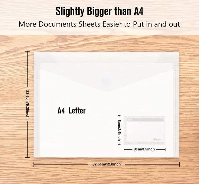 Alt view image 4 of 7 - 25 Pack Transparent Plastic Envelope Folders, A4 Letter Size, 100% Clear, Hook & Loop Closure, Label Pocket, Easy Storage