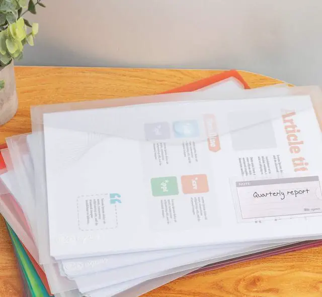 Alt view image 6 of 7 - 25 Pack Transparent Plastic Envelope Folders, A4 Letter Size, 100% Clear, Hook & Loop Closure, Label Pocket, Easy Storage