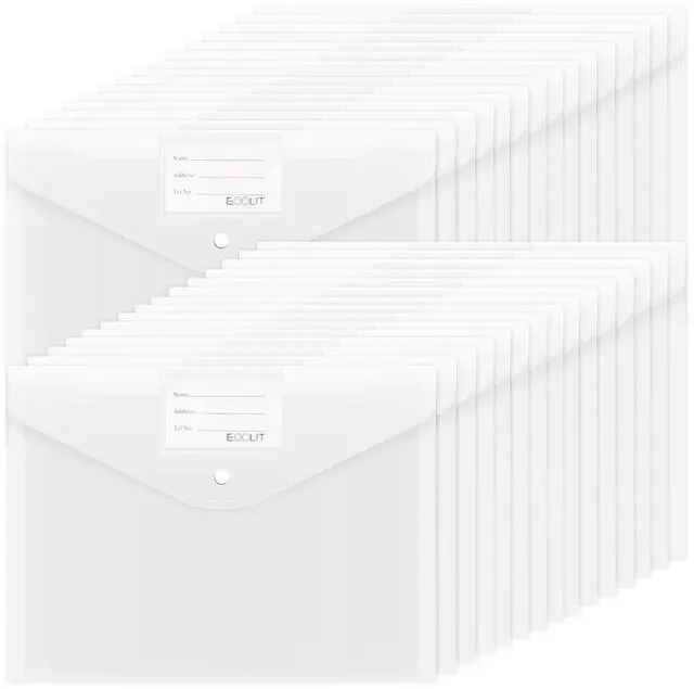 Main image of 30pcs Plastic Envelopes, Clear Envelopes with Snap Closure, Document Folders Letter Size A4 Size File Envelopes with Label Pocket for School Home Work Office Organization