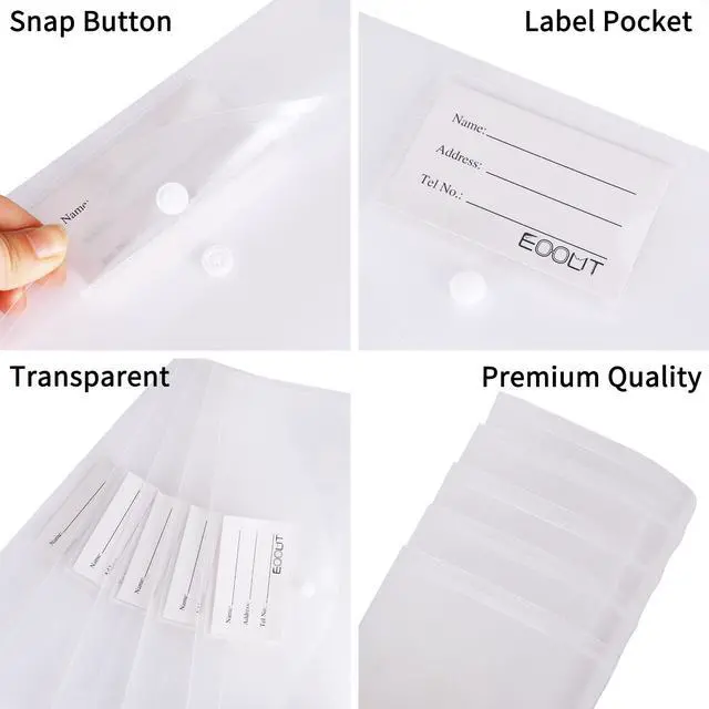 Alt view image 3 of 6 - 30pcs Plastic Envelopes, Clear Envelopes with Snap Closure, Document Folders Letter Size A4 Size File Envelopes with Label Pocket for School Home Work Office Organization