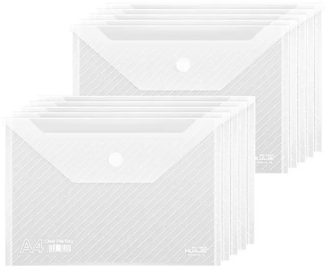 Main image of 10 Pack, Plastic Envelopes Transparent Waterproof Reusable File Folders for A4 Letter Sized Documents, Receipts, Photos & Office/School Use (10)