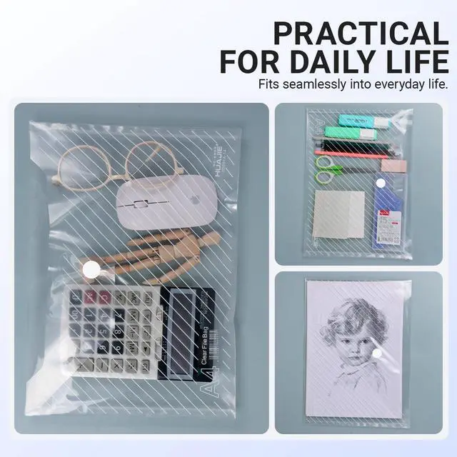 Alt view image 7 of 7 - 10 Pack, Plastic Envelopes Transparent Waterproof Reusable File Folders for A4 Letter Sized Documents, Receipts, Photos & Office/School Use (10)
