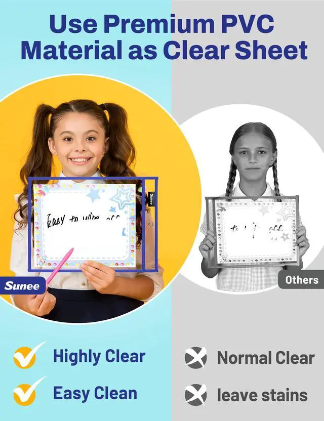 Alt view image 5 of 7 - 6 Packs Oversized Reusable Dry Erase Pocket Sleeves with Binder Ring, 6 Assorted Colors 10x14 Ticket Holders, Clear Plastic Sheet Protectors, Teacher School Classroom Supplies