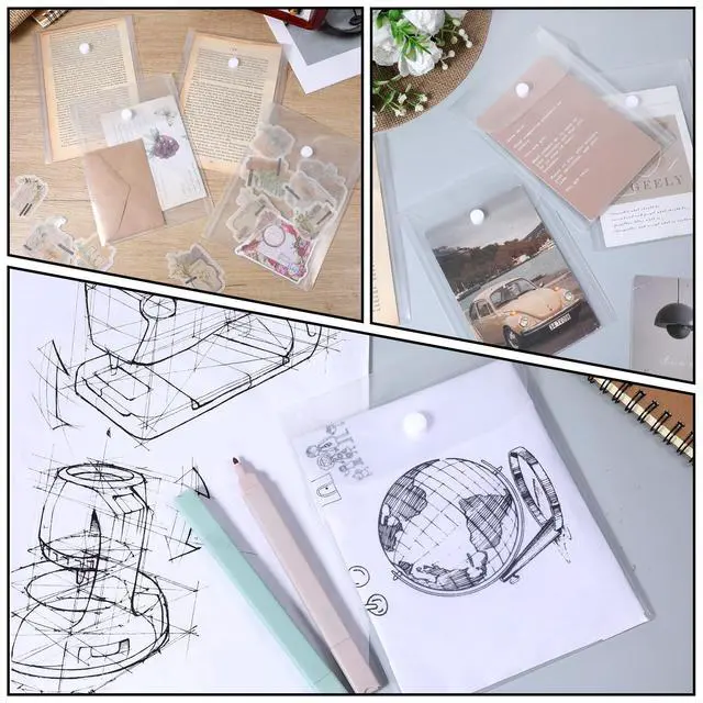 Alt view image 3 of 7 - 10 PCS Clear Envelope Pouch 7 X 5 Inch Clear Plastic Envelope Pouch with Snap Closure Waterproof Plastic Envelopes for Office School Documents Sticker, Photo Storage Folder, Receipt Holder