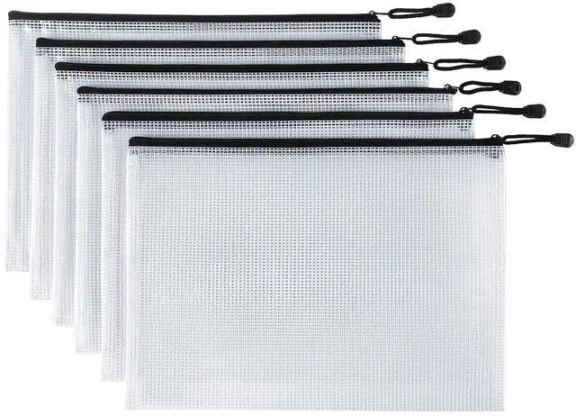 Main image of 6 Pack Mesh Zipper Pouch Bags, Waterproof Zipper Pouch A4 Size, White