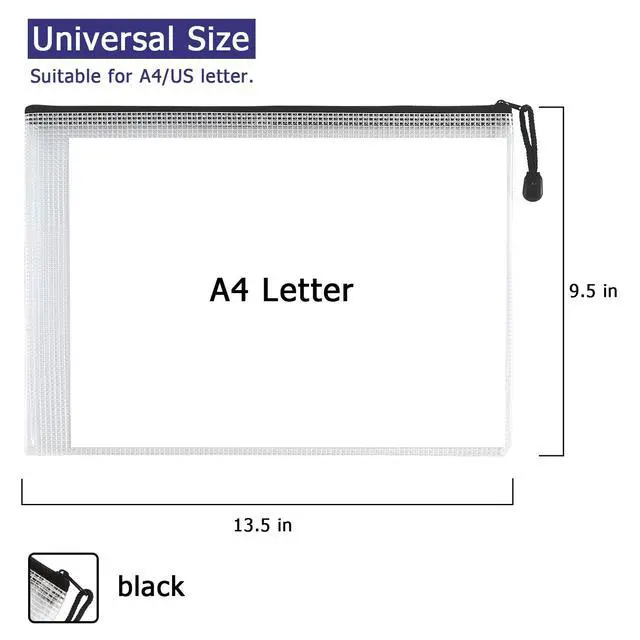 Alt view image 3 of 7 - 6 Pack Mesh Zipper Pouch Bags, Waterproof Zipper Pouch A4 Size, White