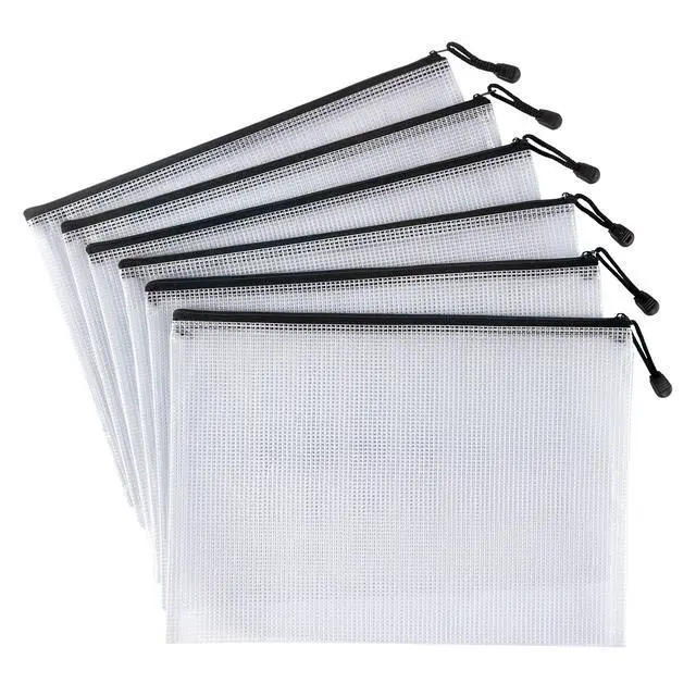 Alt view image 2 of 7 - 6 Pack Mesh Zipper Pouch Bags, Waterproof Zipper Pouch A4 Size, White