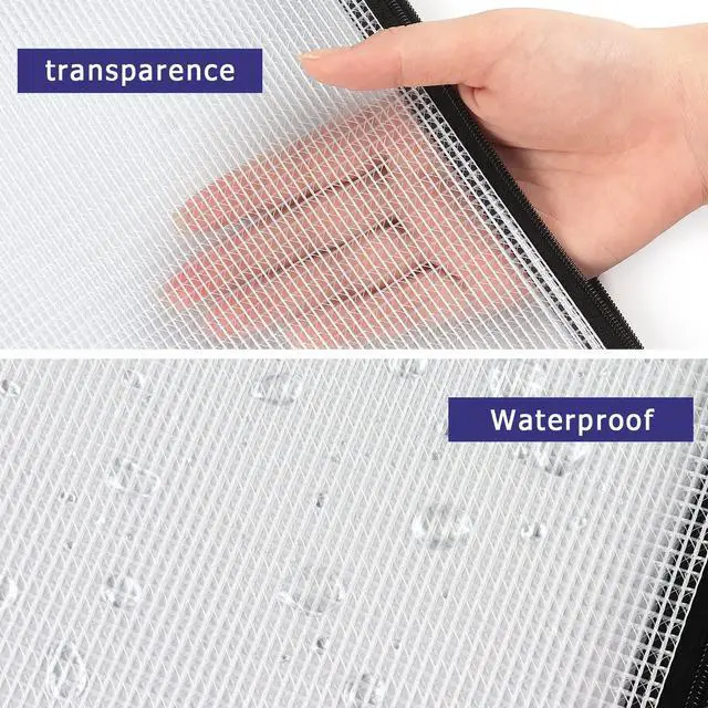 Alt view image 4 of 7 - 6 Pack Mesh Zipper Pouch Bags, Waterproof Zipper Pouch A4 Size, White