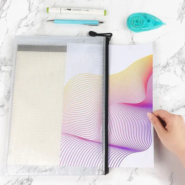 Alt view image 6 of 7 - 6 Pack Mesh Zipper Pouch Bags, Waterproof Zipper Pouch A4 Size, White