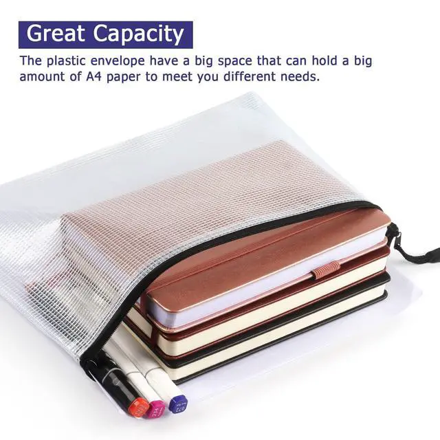 Alt view image 5 of 7 - 6 Pack Mesh Zipper Pouch Bags, Waterproof Zipper Pouch A4 Size, White
