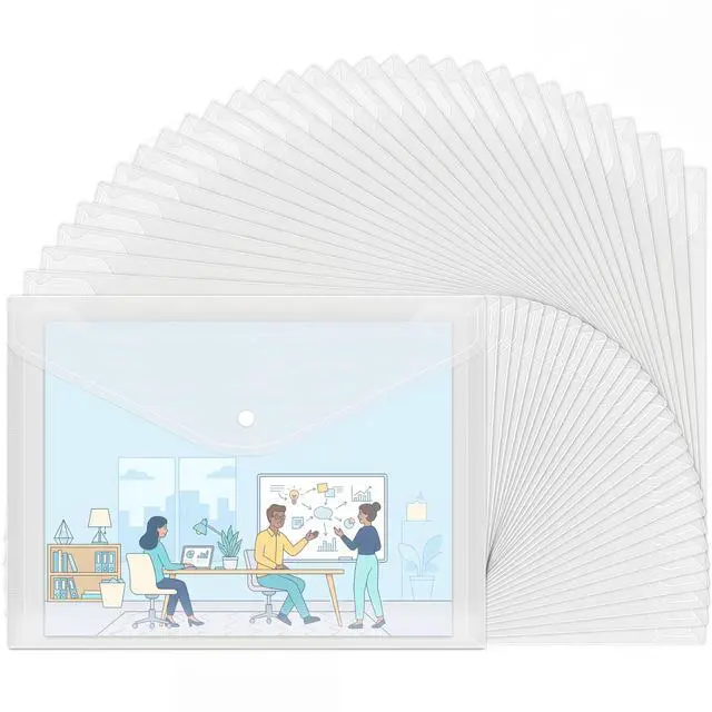 Main image of 30pcs Plastic Envelopes, Clear Reusable Poly Envelope Waterproof File Folder with Snap Button, US Letter, A4 Size, for School Office Supplies