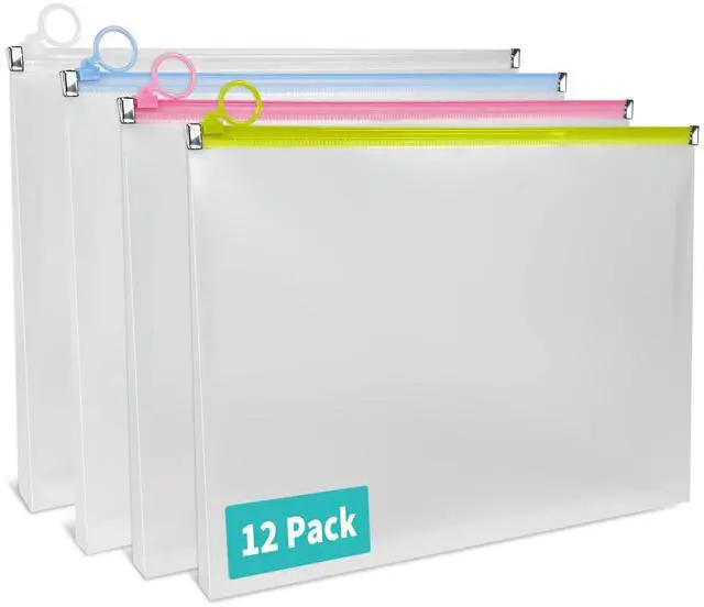 Main image of 12 Pack Clear Plastic Zip Envelopes, 9 x 12 Inch, Multicolor
