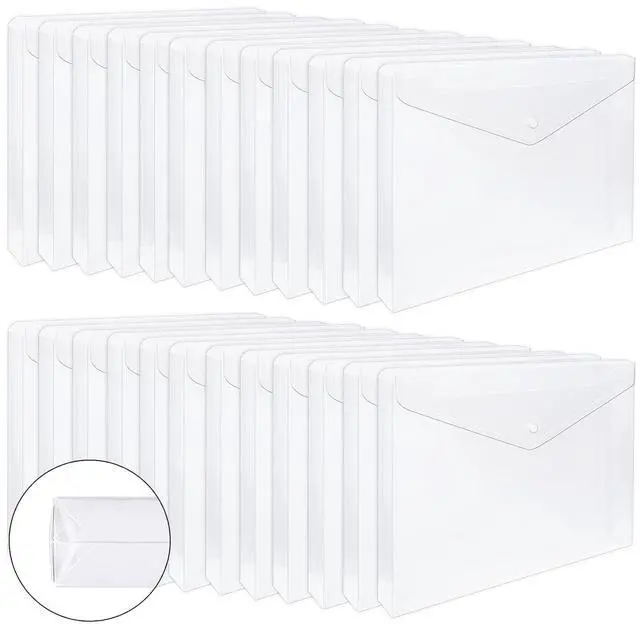 Main image of 24pcs Plastic Envelope Folders Clear Envelopes, Expandable Folders for Documents and Waterproof Folders with Snap Closure, A4 Size Letter Size, for School and Office Supplies
