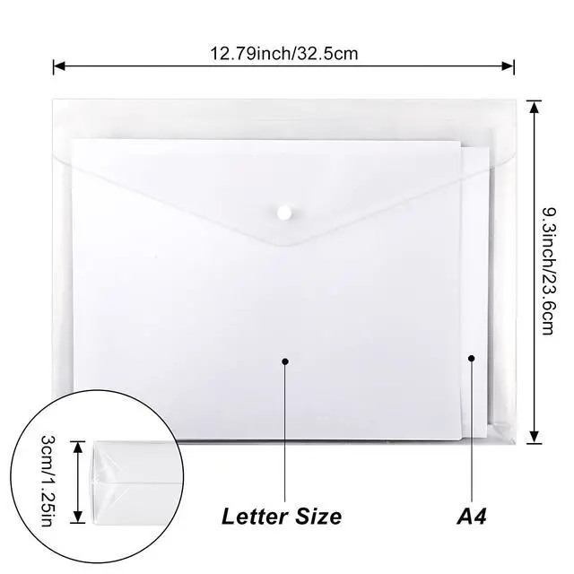 Alt view image 2 of 6 - 24pcs Plastic Envelope Folders Clear Envelopes, Expandable Folders for Documents and Waterproof Folders with Snap Closure, A4 Size Letter Size, for School and Office Supplies