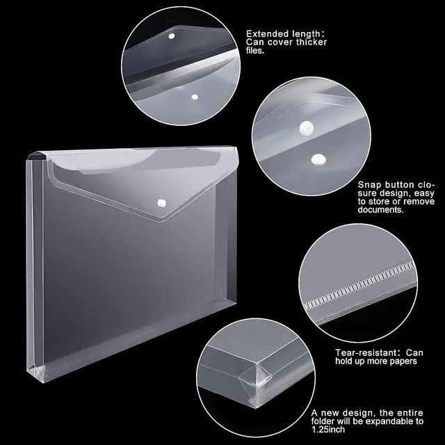 Alt view image 3 of 6 - 24pcs Plastic Envelope Folders Clear Envelopes, Expandable Folders for Documents and Waterproof Folders with Snap Closure, A4 Size Letter Size, for School and Office Supplies