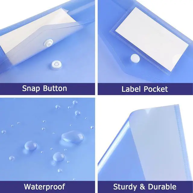 Alt view image 4 of 7 - 6 Pack Clear Document Folders Plastic Envelopes, A4 Size, Blue