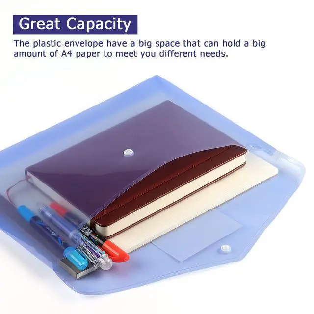 Alt view image 5 of 7 - 6 Pack Clear Document Folders Plastic Envelopes, A4 Size, Blue