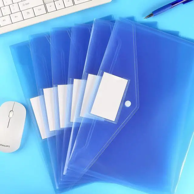 Alt view image 6 of 7 - 6 Pack Clear Document Folders Plastic Envelopes, A4 Size, Blue